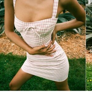 Reformation Brie Linen dress - blush checkered